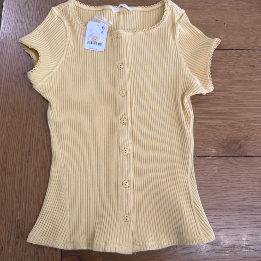 Intimately Free People Yellow Ribbed Button Down Tank Top Picot Trim NWT S